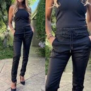 Bevy Burgundy Black Coated Jogger Pant Elastic Drawstring Waist Slim Fit Size 24